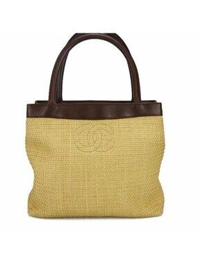 Chanel Raffia Tote Summer Shoulder Bag Straw Beige Brown